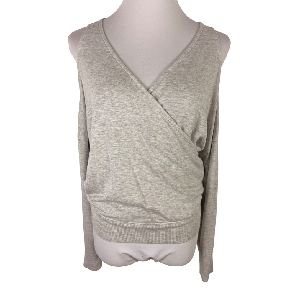 Express Women's Small Cold Shoulder Surplice Wrap Top Heather‎ Gray Long Sleeve